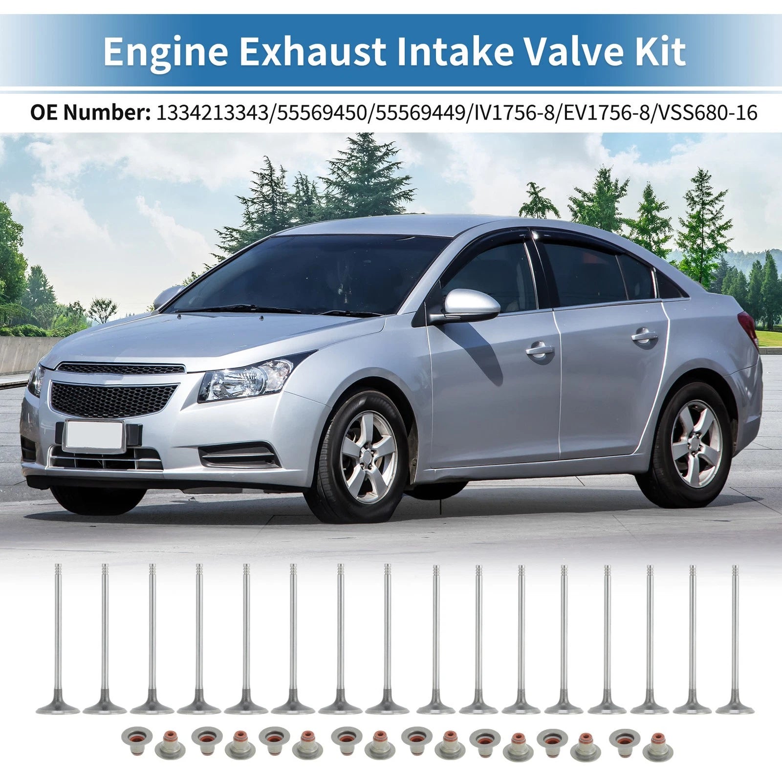 16pcs Intake Exhaust Valves with Seals for Chevrolet Cruze LS (2011–2015)