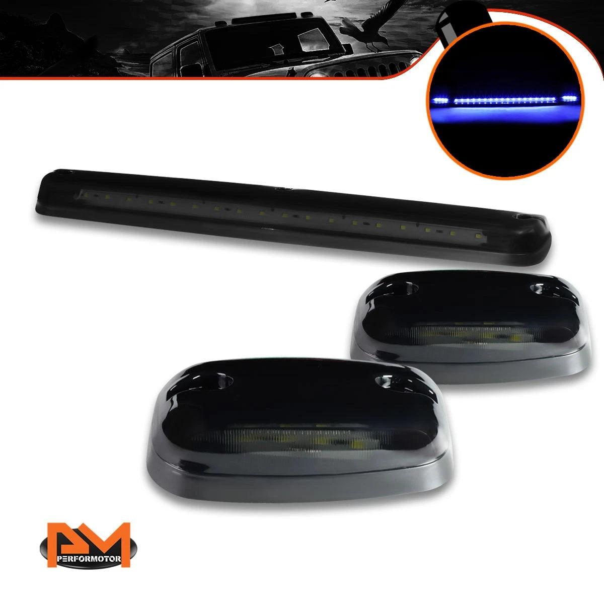 3Pcs Cab Roof Running Light Smoked Housing Blue LED for Silverado/Sierra (2007–2013)