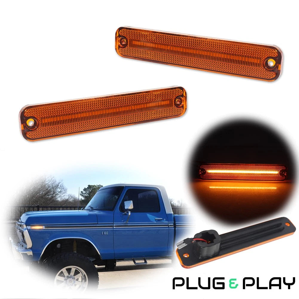 Yellow LED Front Side Marker Lights for Ford F100 F150 F250 F350 (1973–1979)