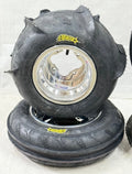 Set of 4 DWT A5 Polished Rims & ITP Sand Star Paddle Tires for Yamaha Raptor 90-110