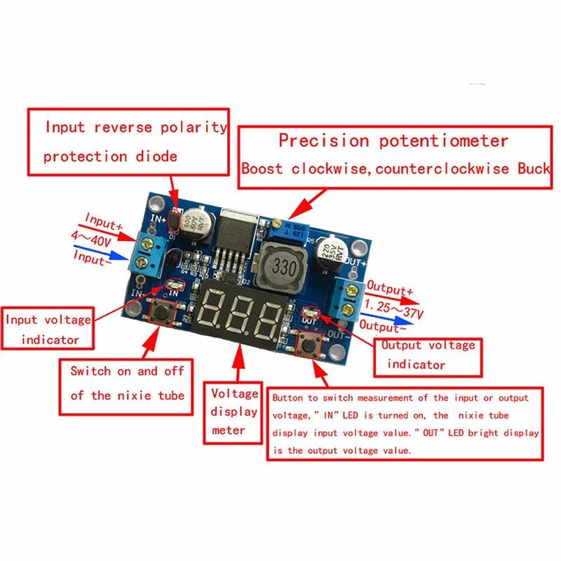 Voltage Regulator Step-down Power Converter DC 4.0-40V to 1.3-37V