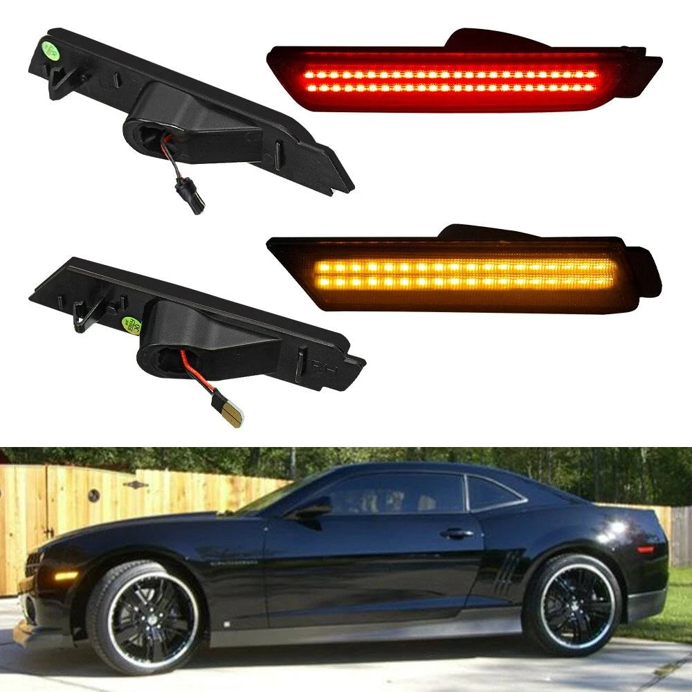 Front LED Rear Bumper Side Marker Lamp Light Smoked for Camaro Chevy (2010–2015)