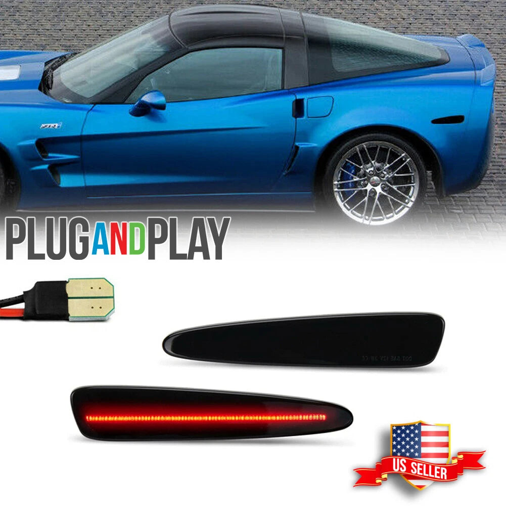 2X Smoked Lens Red LED Rear Side Marker Lights for Chevy Corvette C6 (2005–2013)