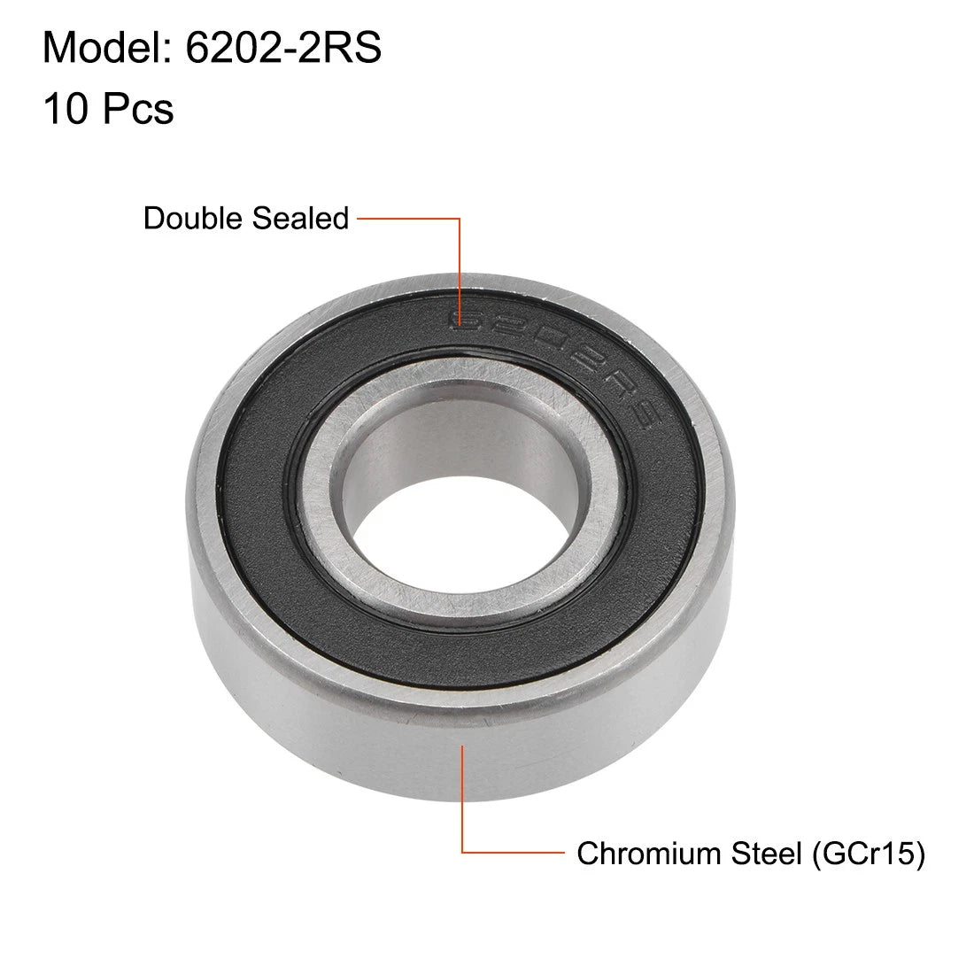 Set of 10 6202-2RS Deep Groove Ball Bearings for Various Models (15x35x11mm)