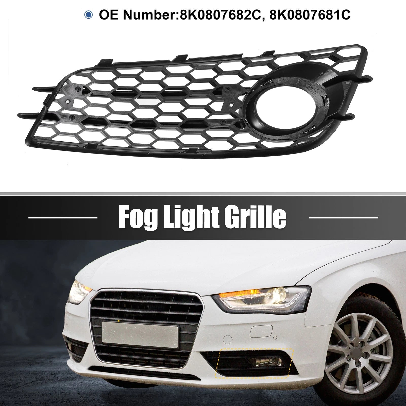 Pair Front Fog Light Grille Cover for Audi A4 B8 S-Line S4 (2008–2012)