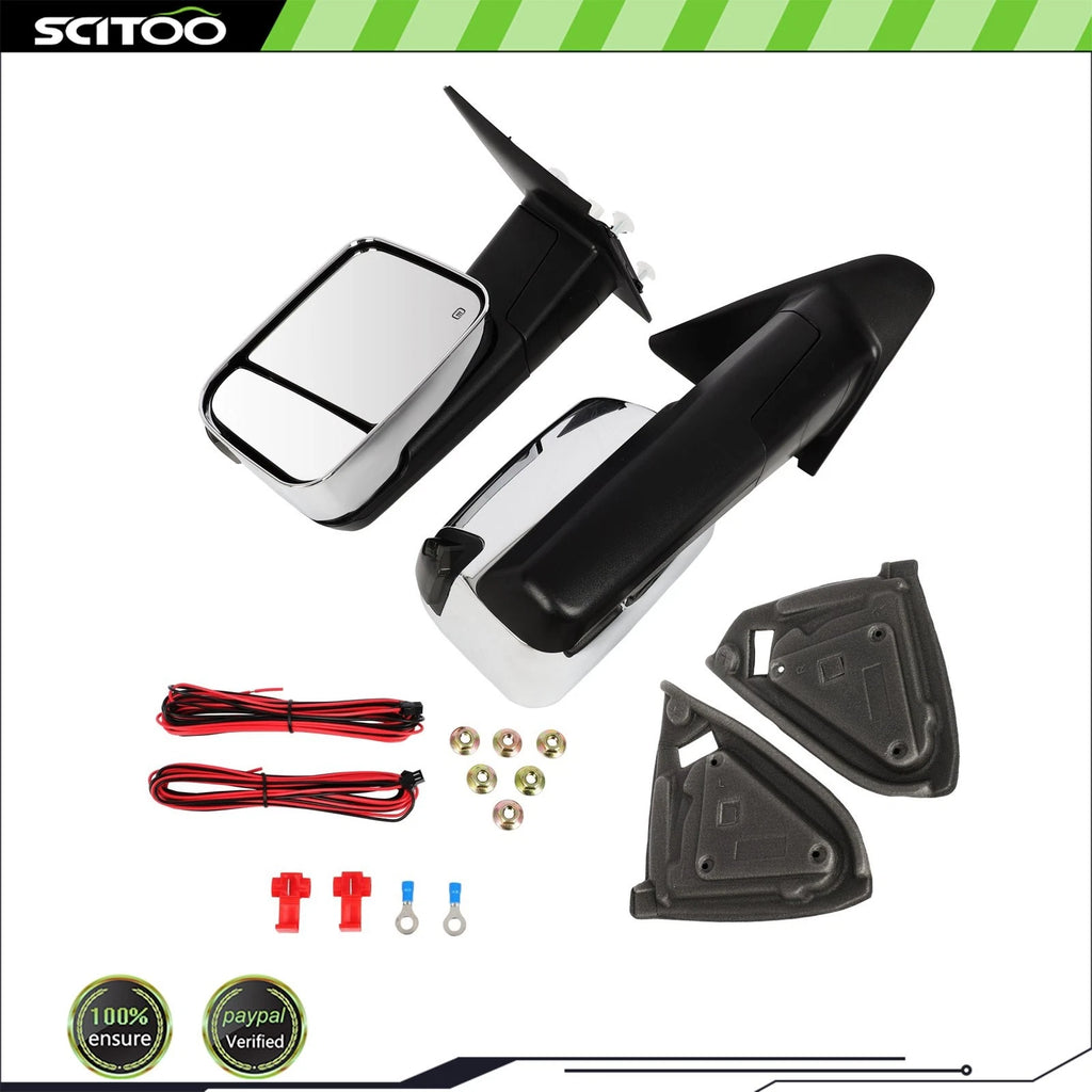 Pair Tow Mirrors for Dodge Ram 1500 2500 (2002–2008) Chrome Power Heated