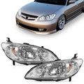 Pair Chrome Headlights for Honda Civic (2004–2005)
