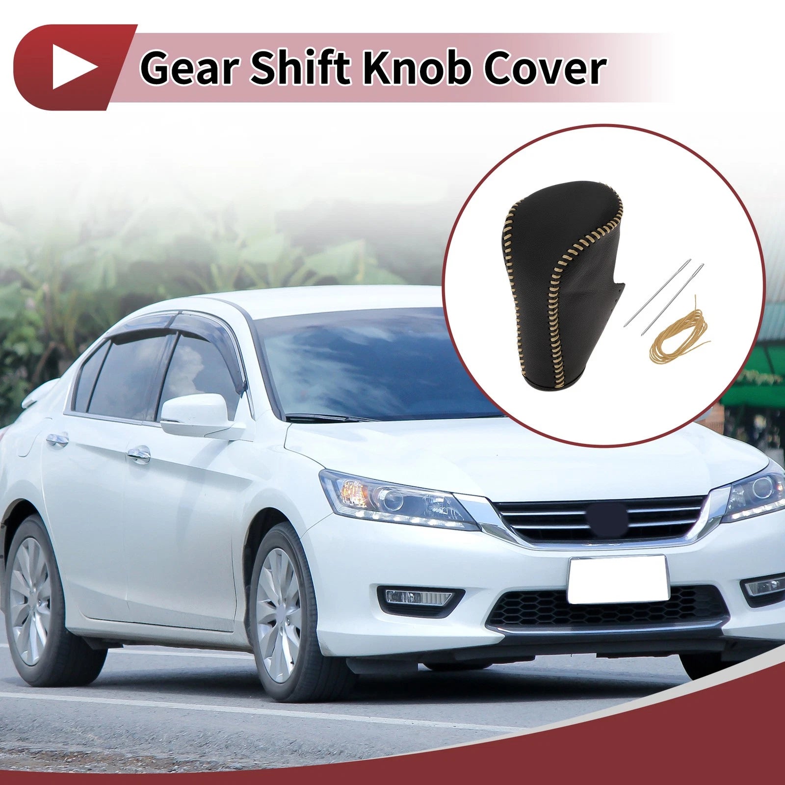 Gear Shift Knob Cover for Honda Accord 8 (2008–2012) Black Yellow Leather