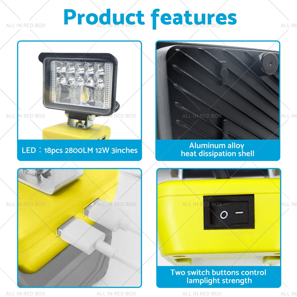 LED Flood Work Light for DeWalt 18V 20V (Compatible with DCB184, DCB205)