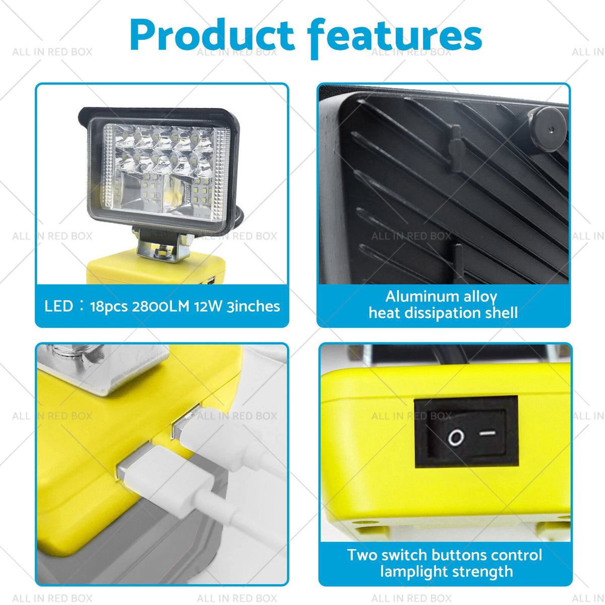LED Flood Work Light for DeWalt 18V 20V (Compatible with DCB184, DCB205)