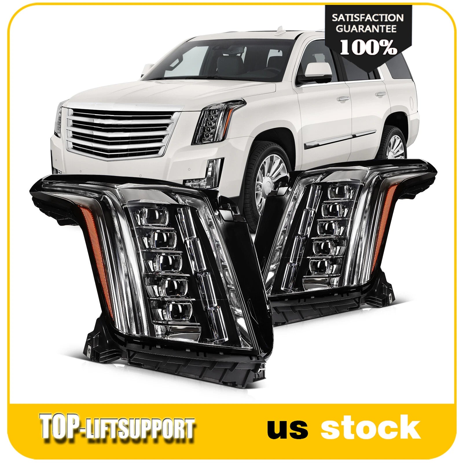 2Pcs LED Headlight with Bulbs for Cadillac Escalade ESV (2015–2020)