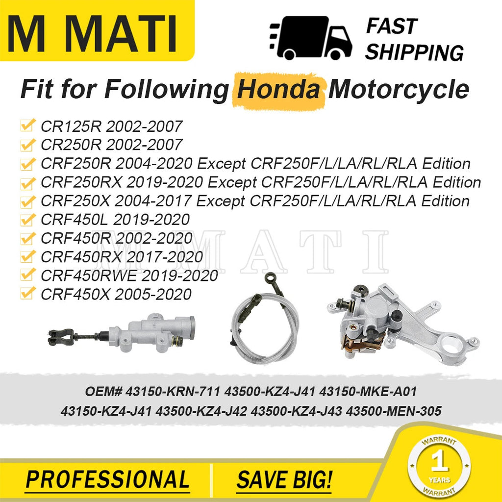 Rear Brake Master Cylinder & Caliper & Hose for Honda CRF250R (2004–2020)