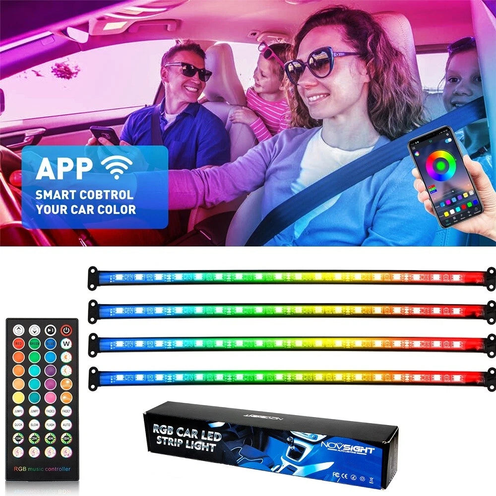 2X LED Car Interior Atmosphere Strip Lights for Universal Vehicles (RGB)