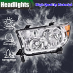 Set of 2 Clear Headlights for Toyota Tundra, Sequoia (2007–2017)