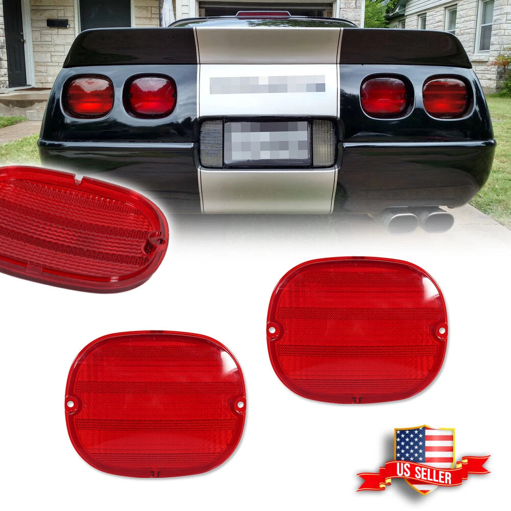2X OE-Style Red Rear Tail Light Lenses for Chevy Corvette C4 (1990–1996)