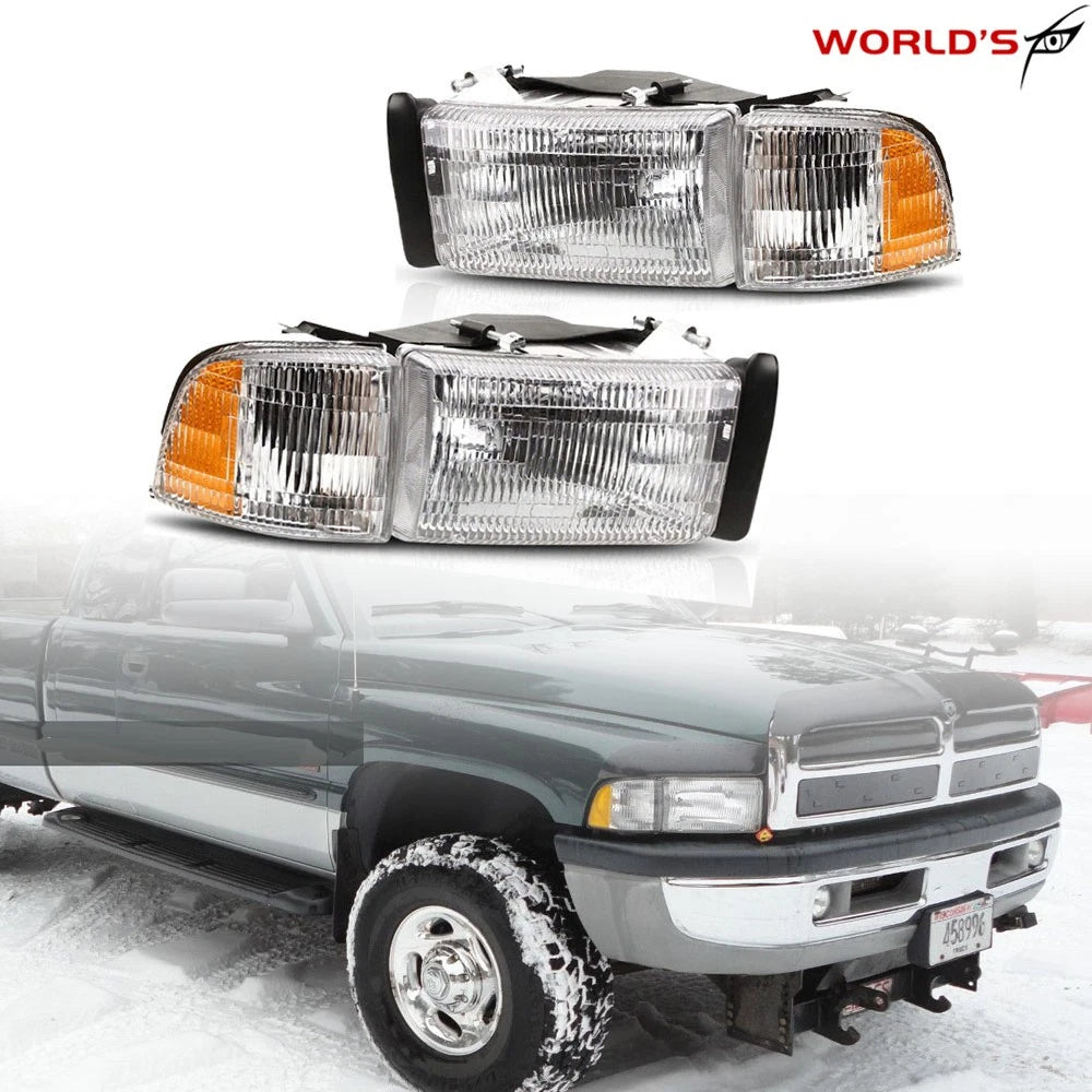 Headlight Set for Dodge Ram (1994–2002) Crystal Fresnel Lens Chrome