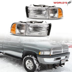 Headlight Set for Dodge Ram (1994–2002) Crystal Fresnel Lens Chrome