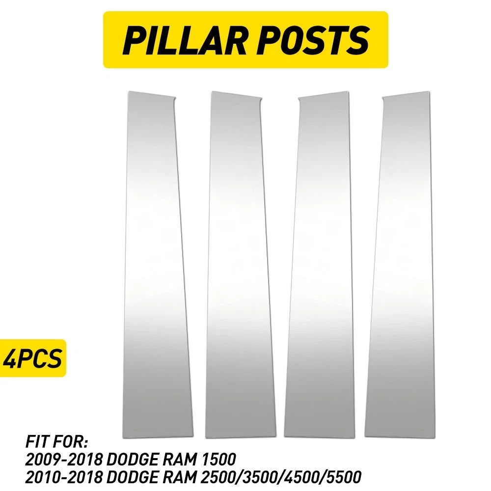 Set of 4 Door B Pillar Posts Decal Trim Cover Chrome for Dodge Ram 4500 (2010–2018)