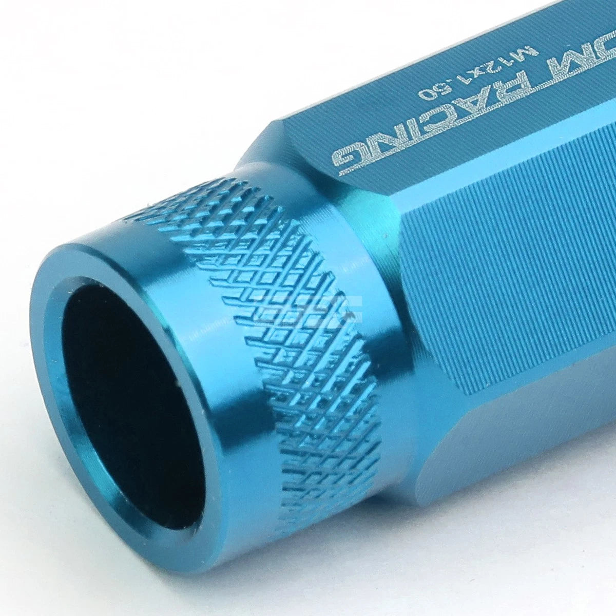 Set of 20 Open End M12x1.5 50mm Tall Sky Blue Aluminum Lug Nuts + Adapter