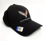 Black Flexfit Hat Cap with Chevy Corvette Flags Script for C7 (2014–2019)