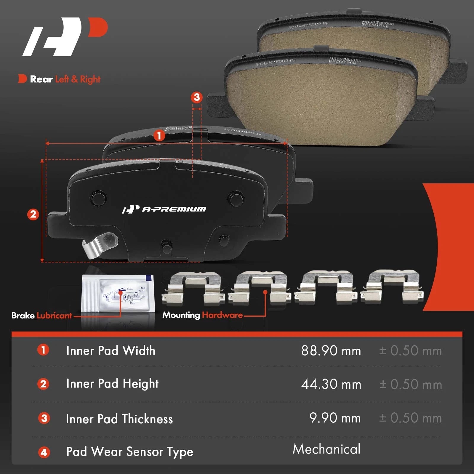 Set of 4 Rear Ceramic Brake Pads with Hardware for Hyundai Santa Fe (2019–2020)