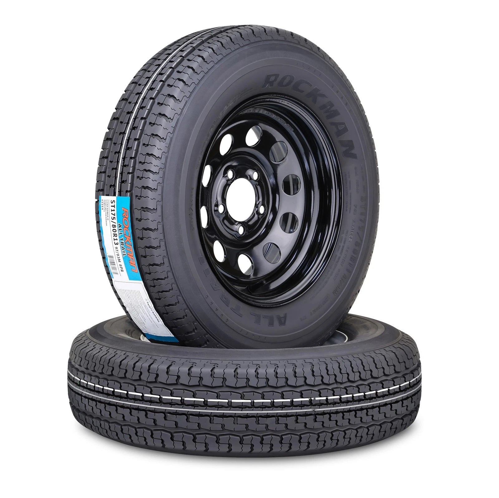 Set of 2 Trailer Tire ST175/80R13 8-Ply D 97M 5x4.5 PCD Black Mod Rim