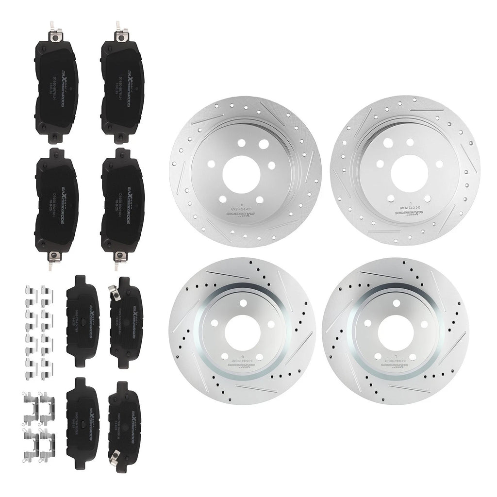 Front and Rear Drilled Disc Brake Rotor w/Pads Set for Nissan Altima (2013–2023)