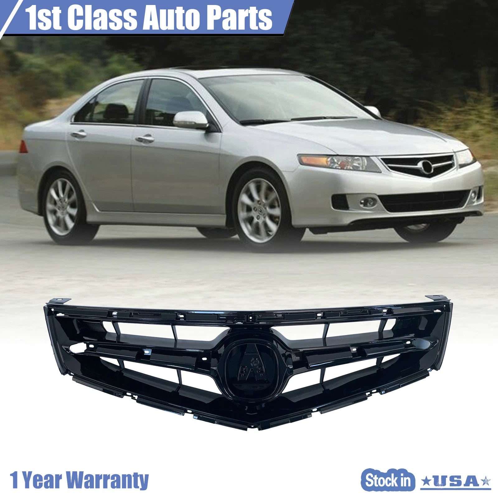 Front Bumper Grille Gloss Black for Acura TSX (2006–2008)