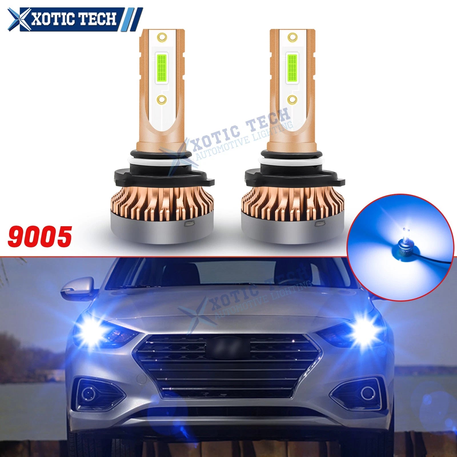 Ice Blue 9005 9011 LED High Beam Headlight Bulbs for Hyundai (2017–2024)