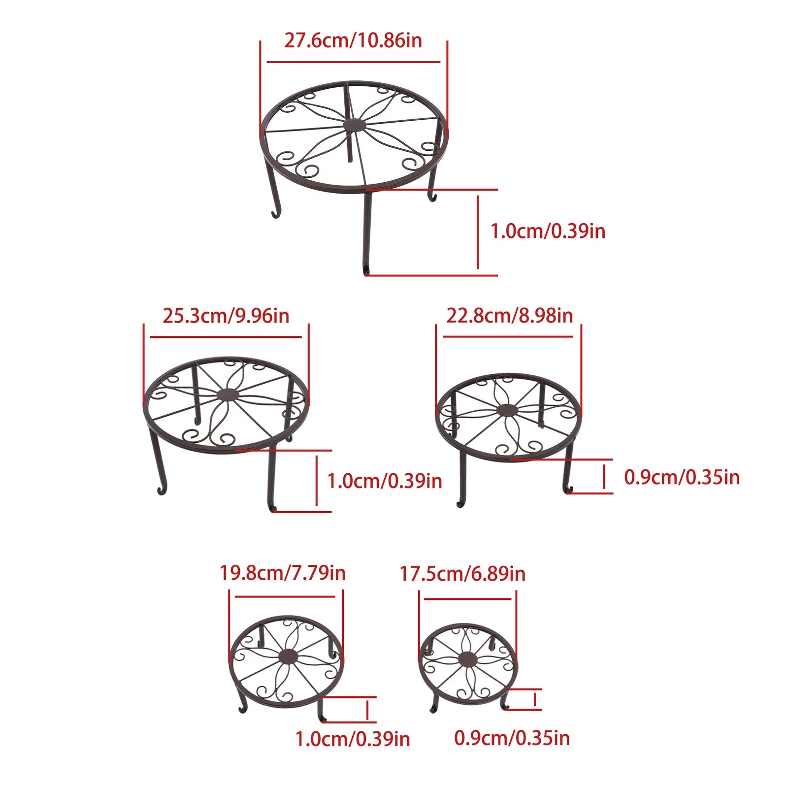 Set of 5 Heavy Duty Metal Plant Stands for Outdoor Indoor Use