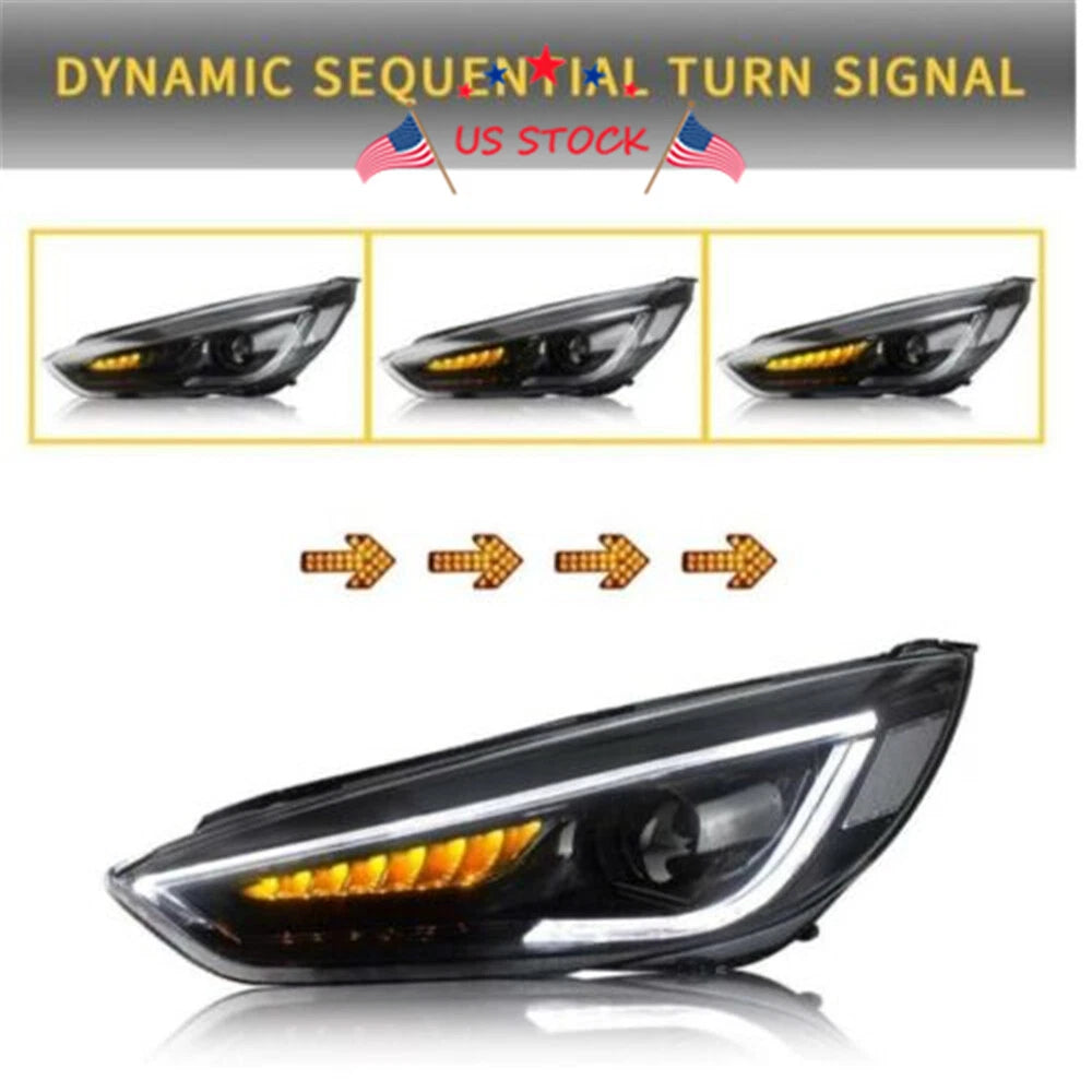Pair LED Headlights for Ford Focus (2015-2017) Halo Projector