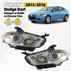 Set of 2 Halogen Headlights with Bulb for Dodge Dart (2013–2016) Chrome Trim