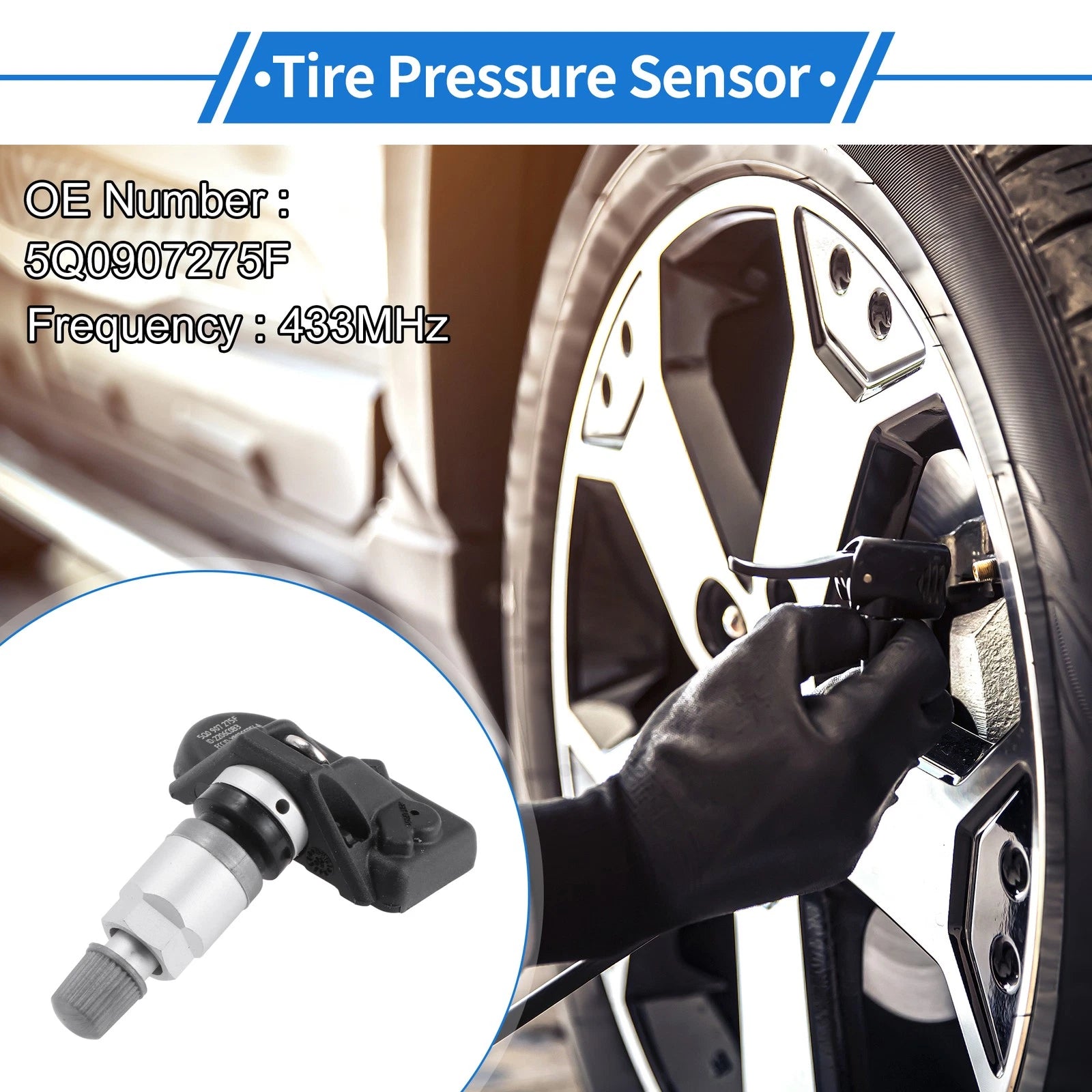 Tire Pressure Sensor 433MHz for Volkswagen Touareg (2015–2018) No.5Q0907275F