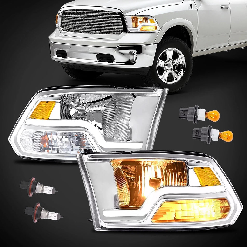 Pair LED DRL Sequential Headlights for Dodge Ram 1500 2500 3500 (2009–2018)