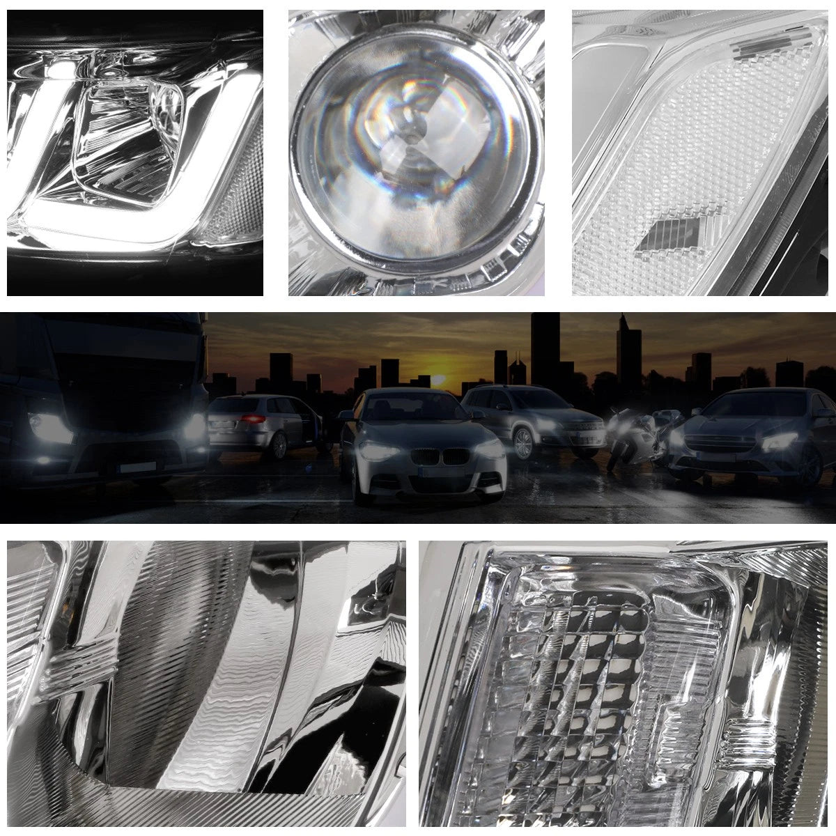 LED DRL Bar Projector Headlight for Jeep Grand Cherokee (2014–2016) Chrome/Clear