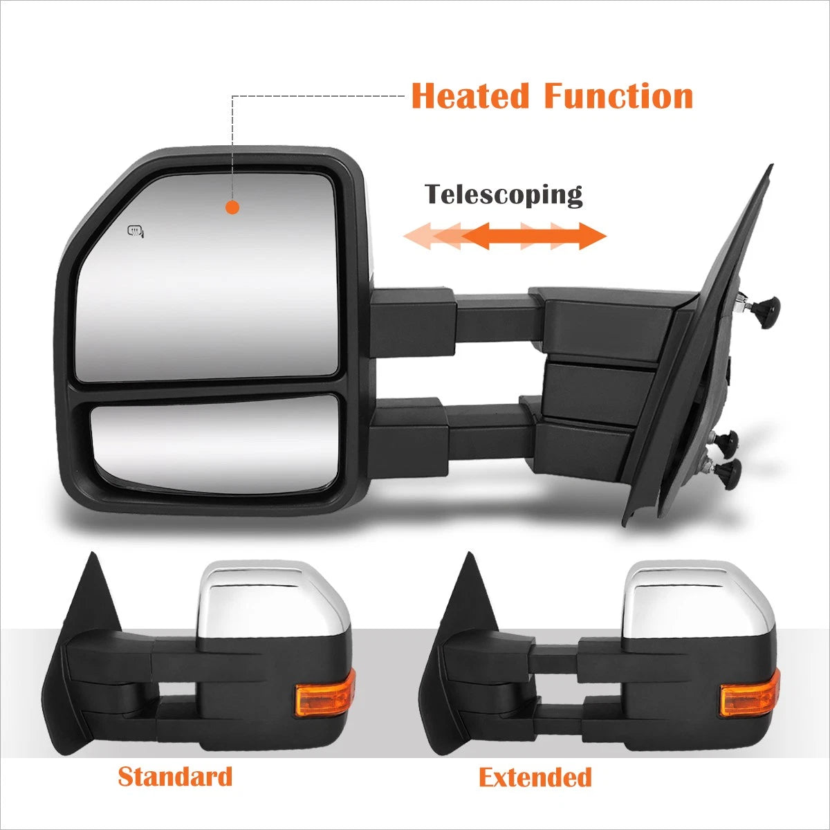 Power Heated Chrome Towing Mirror w/LED Signal for Ford F150 (2004–2014)