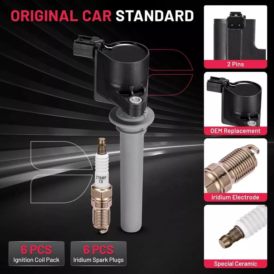 6 Spark Plugs & Ignition Coils Pack FD502 DG500 for Ford Escape (2001–2012)