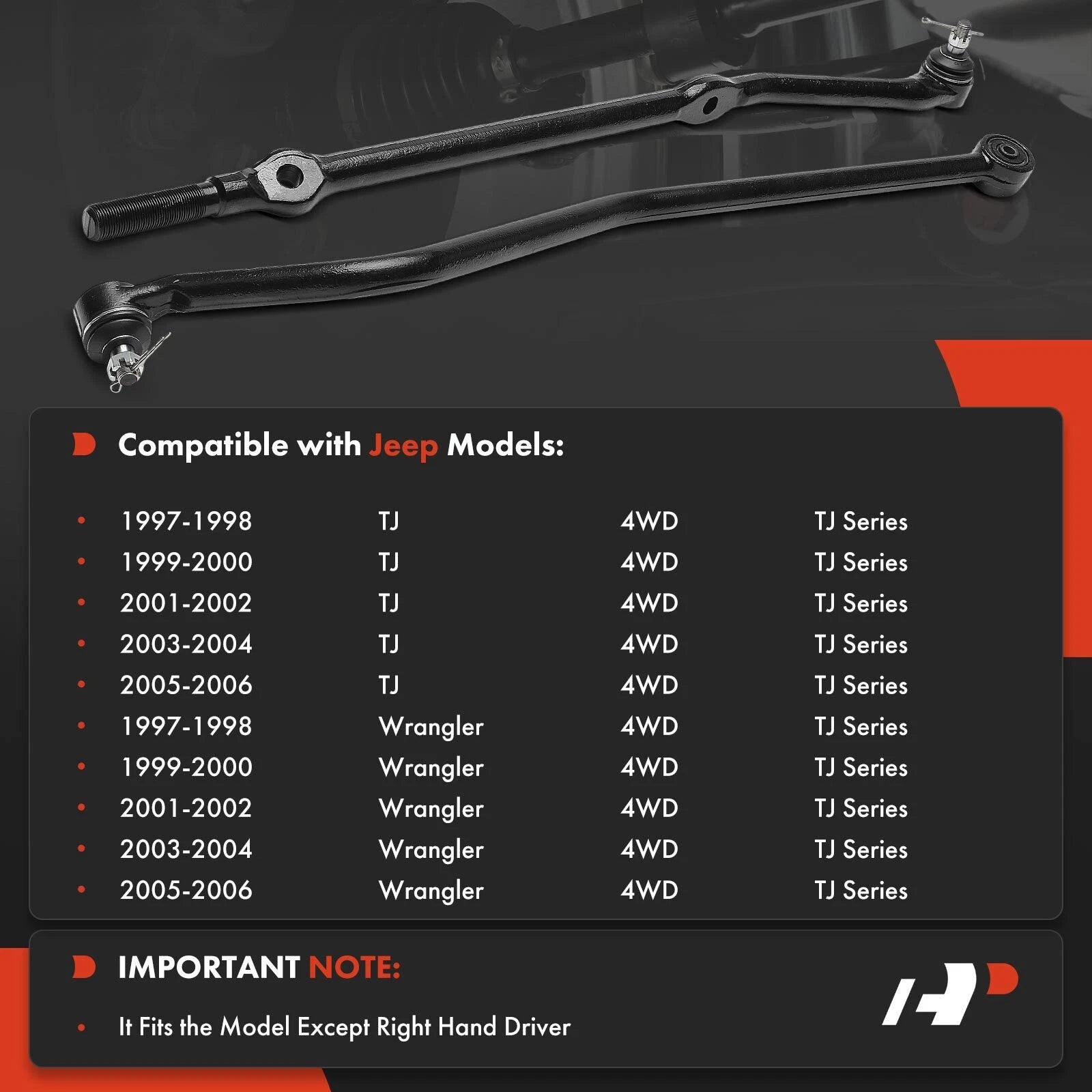 2X Front Side Track Bar Tie Rod End for Jeep Wrangler TJ (1997–2006)