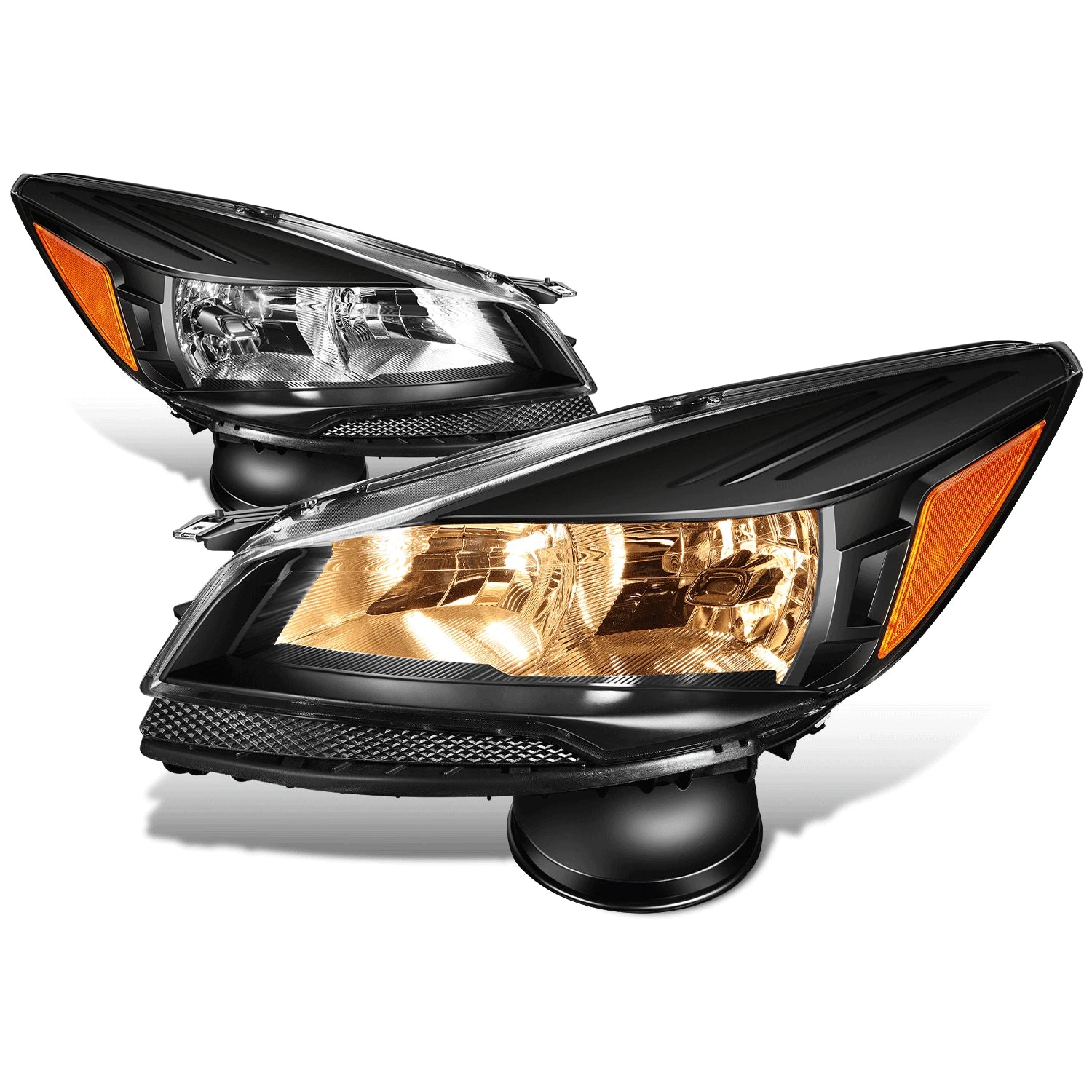 Pair of Black Housing Amber Side Headlights for Ford Escape (2013–2016)