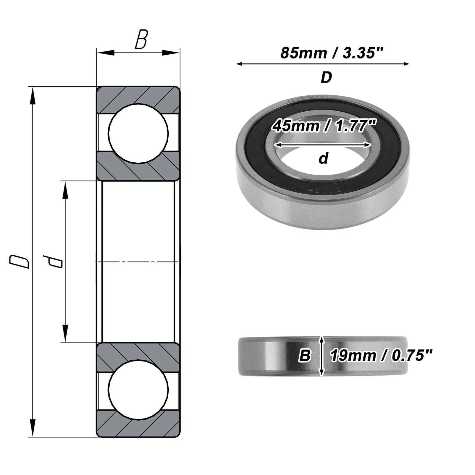 6209DDU Deep Groove Ball Bearing for Various Models (45x85x19mm)