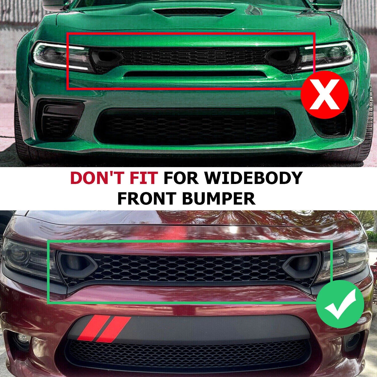 Front Upper Grille with 2 Side Bezels for Dodge Charger SRT GT (2015–2023)