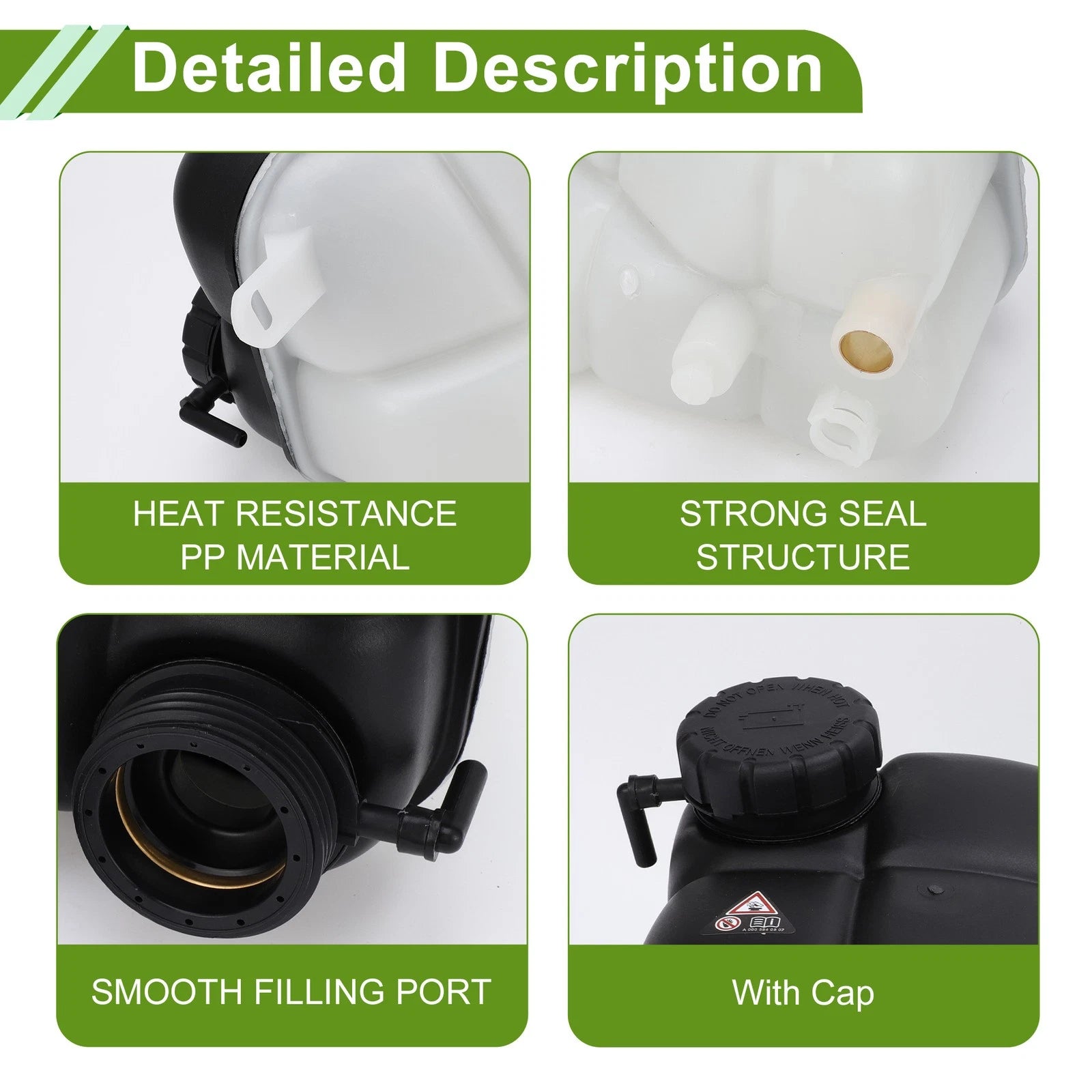 Coolant Expansion Overflow Tank with Cap No. 1405001749 for Mercedes-Benz 400SE (1992–1992)
