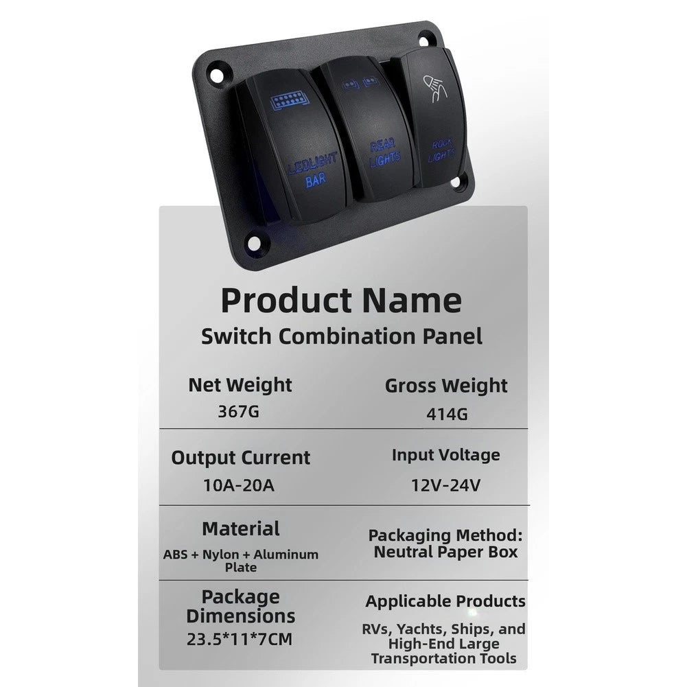 Blue LED Rocker Switch Panel for Marine Car Boat RV DC 12V (2 to 8 Position)
