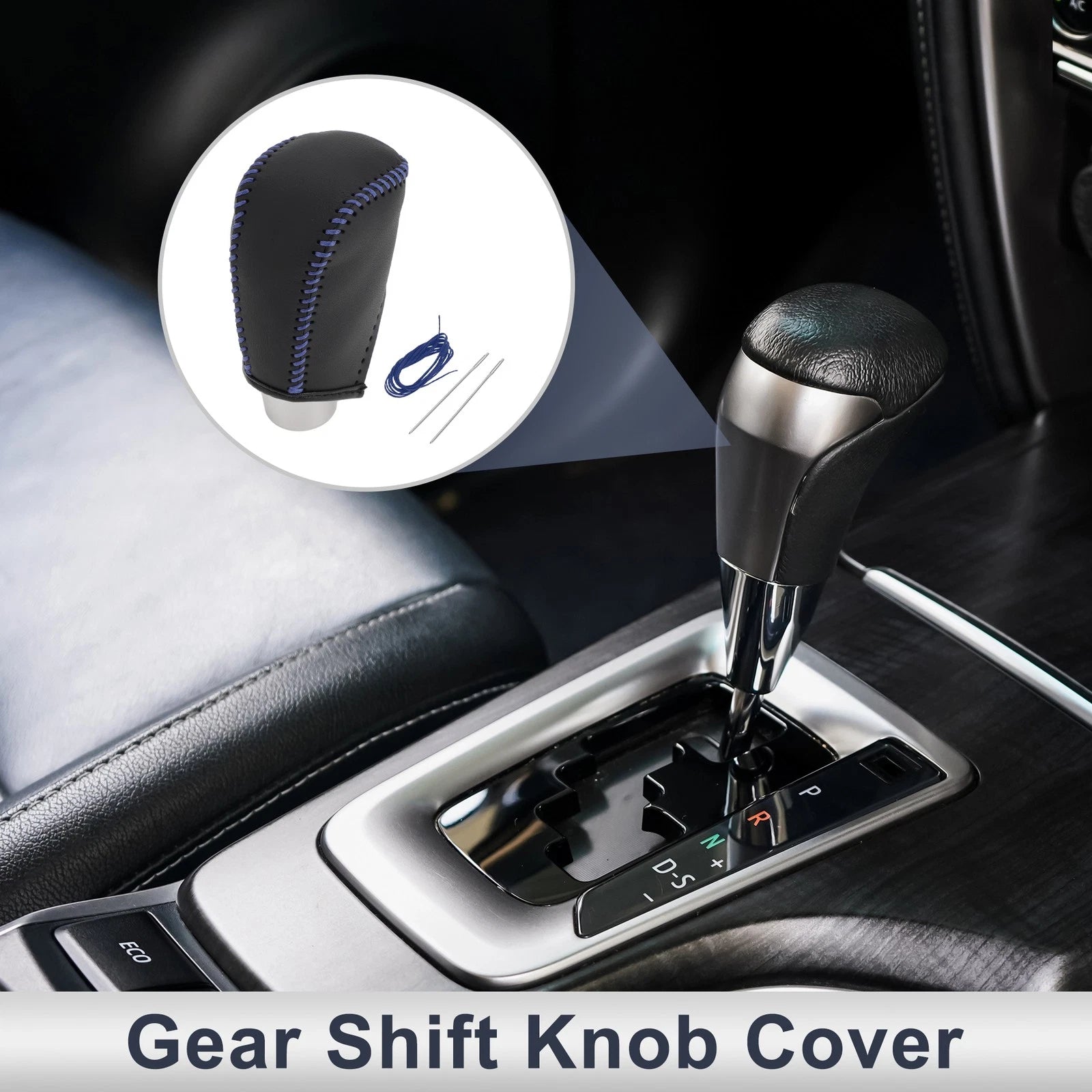 Gear Shift Knob Cover for Toyota Corolla (2009–2013) Black Blue Faux Leather