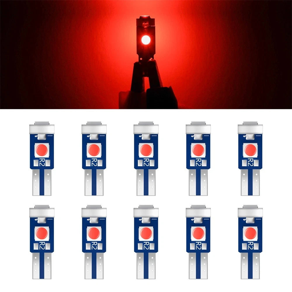 10pcs T5 Red 3030 LED Bulbs for Speedometer Gauge Cluster (Universal)