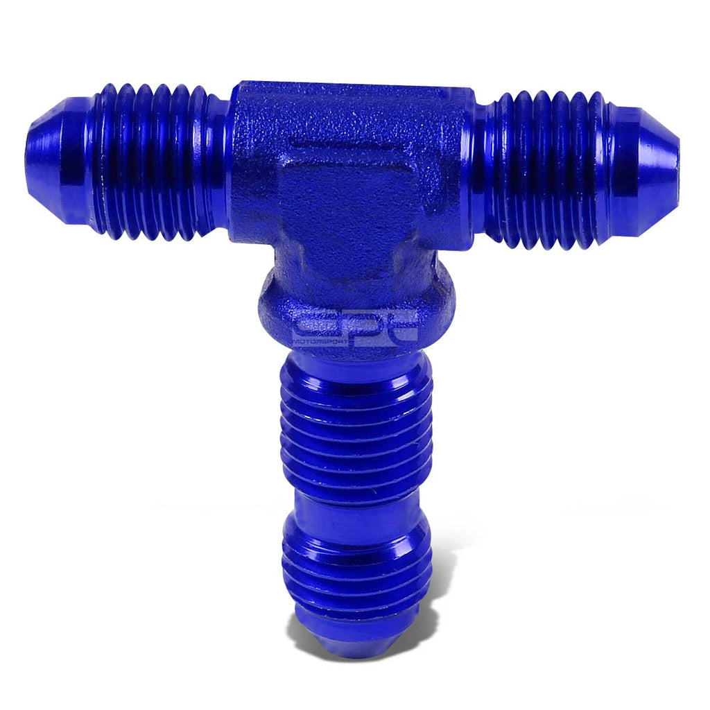 3AN AN-3 Male to Female Bulkhead Flare Tee Fitting for Fuel/Oil - Blue Anodized