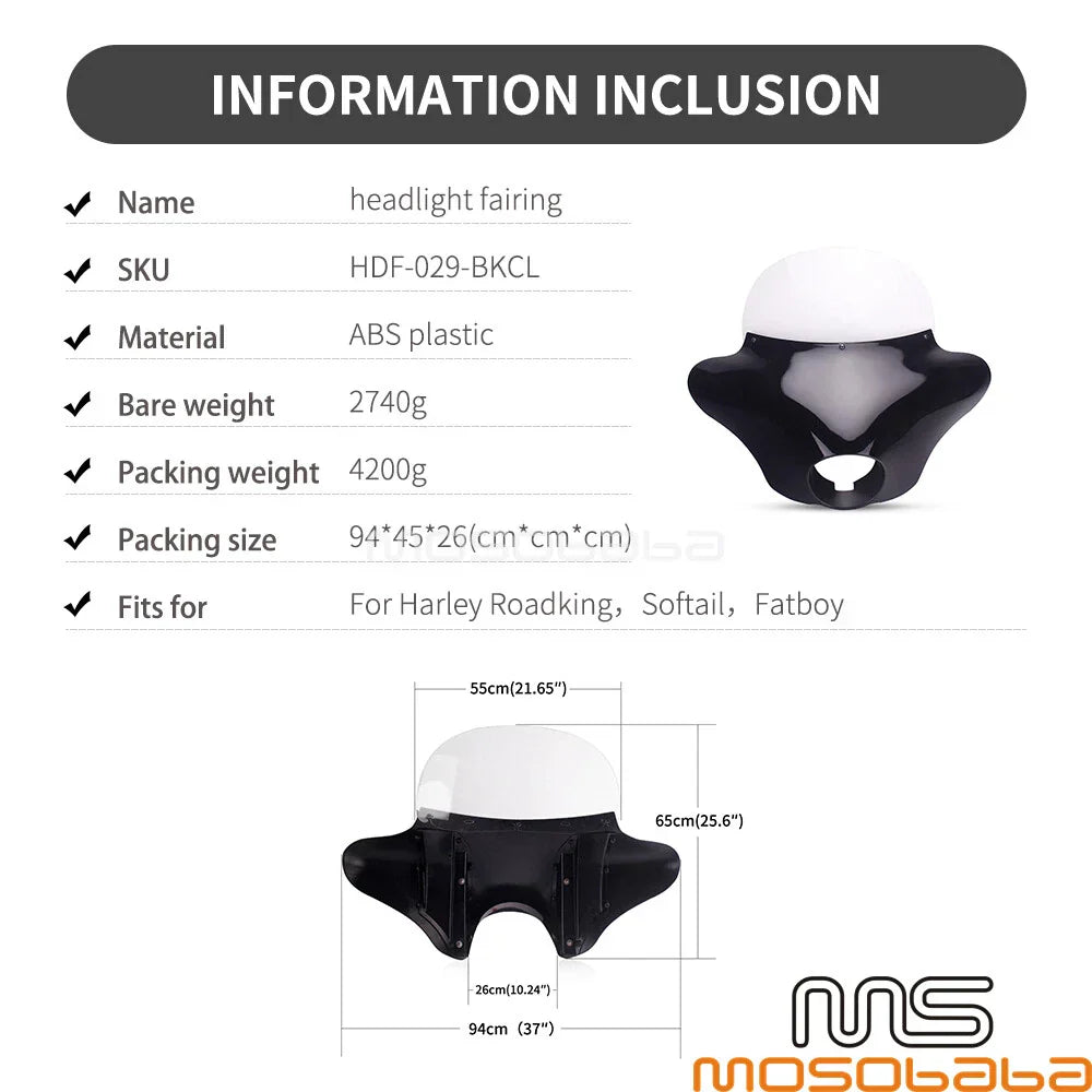 Black Batwing Windshield Fairing for Harley Softail FLSTF FLHR