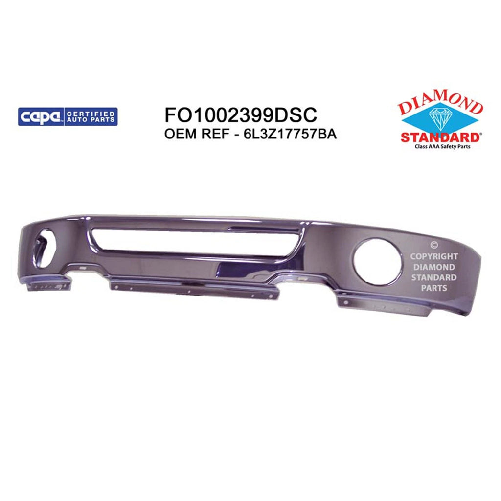 Replacement Chrome Front Bumper Face Bar w/Round Fog Lamp Holes