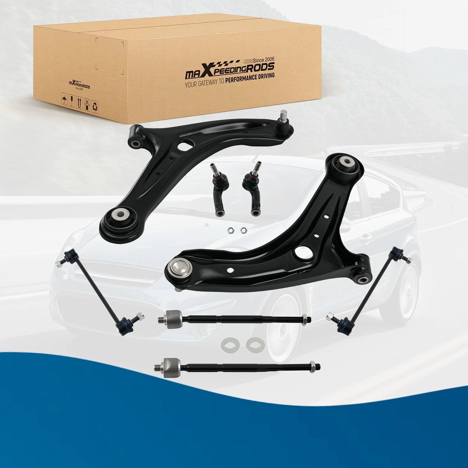 8PC Front Lower Control Arm, Sway Bar Link, Tie Rod Kit for Ford Fiesta (2011–2019)