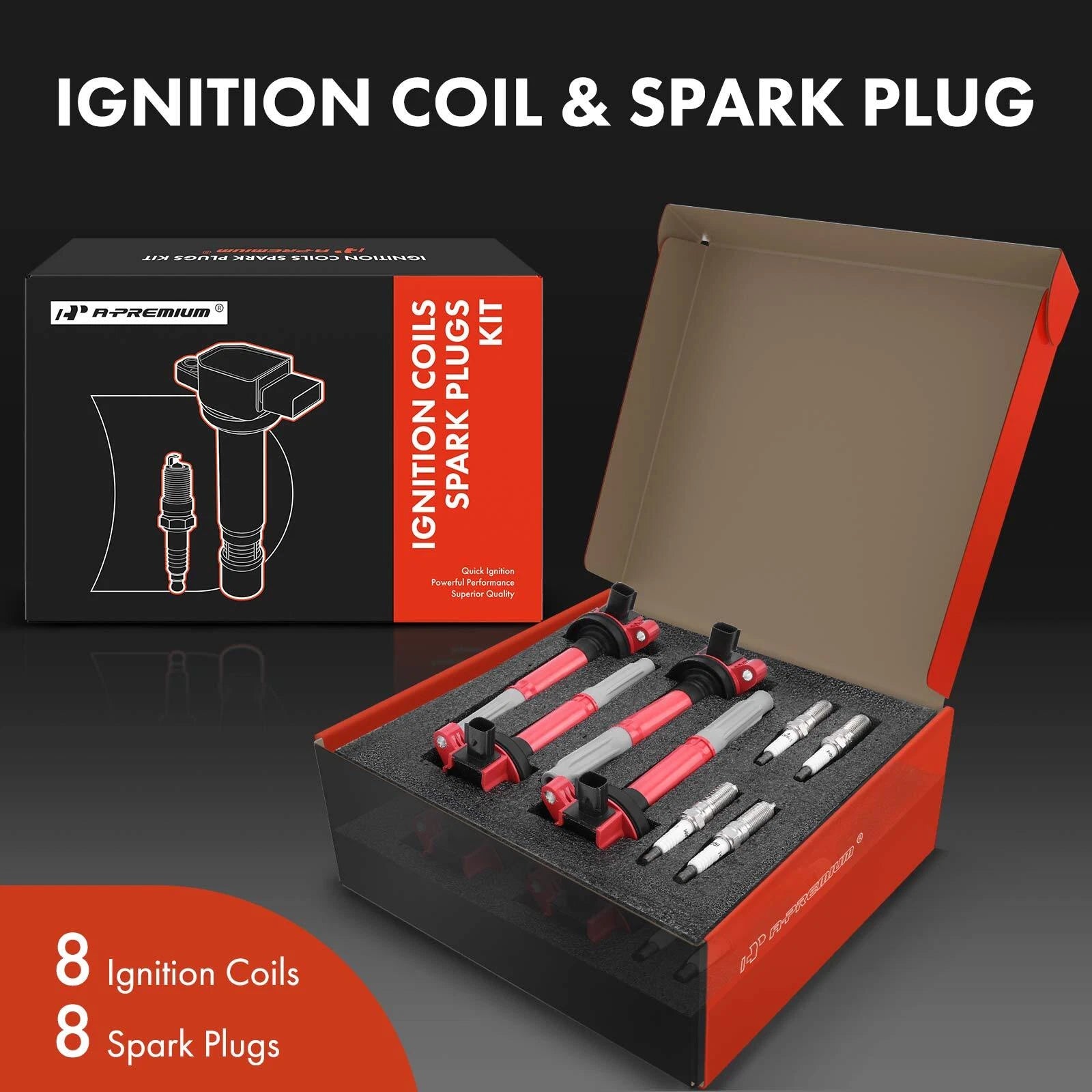 Set of 8 Ignition Coils & Iridium Spark Plugs for F-150, Mustang (2011–2016)